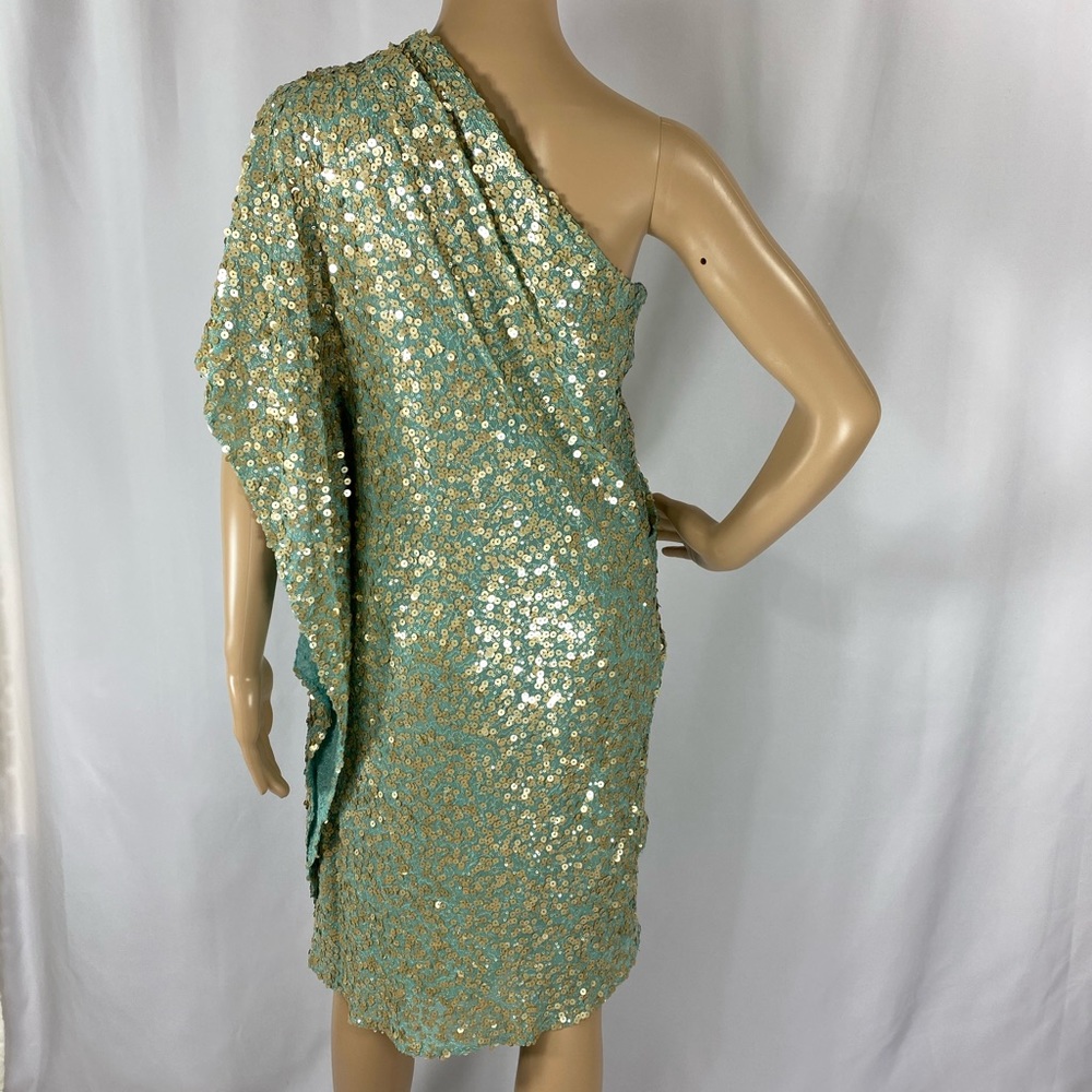 Badgley Mischka Aqua & Gold Sequin Occasion Dress - Picture 7 of 8